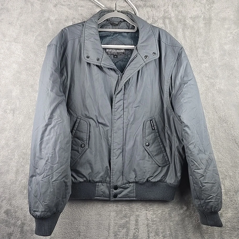 Vintage Members Only Jacket‎ Mens 44 XL Gray Bomber Lined Pockets